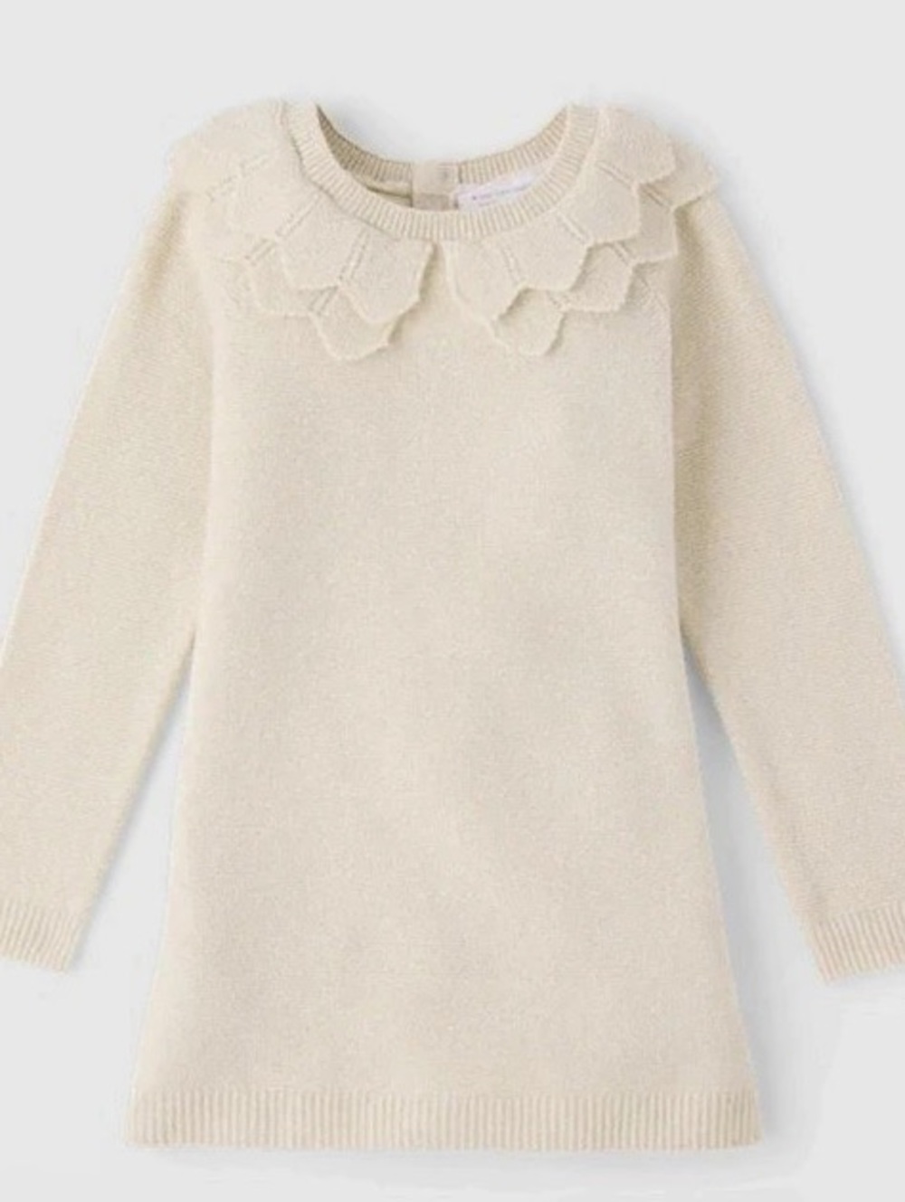 The Children's Place Baby Off-White Long Sleeve Sweater Dress with Scalloped Ruf